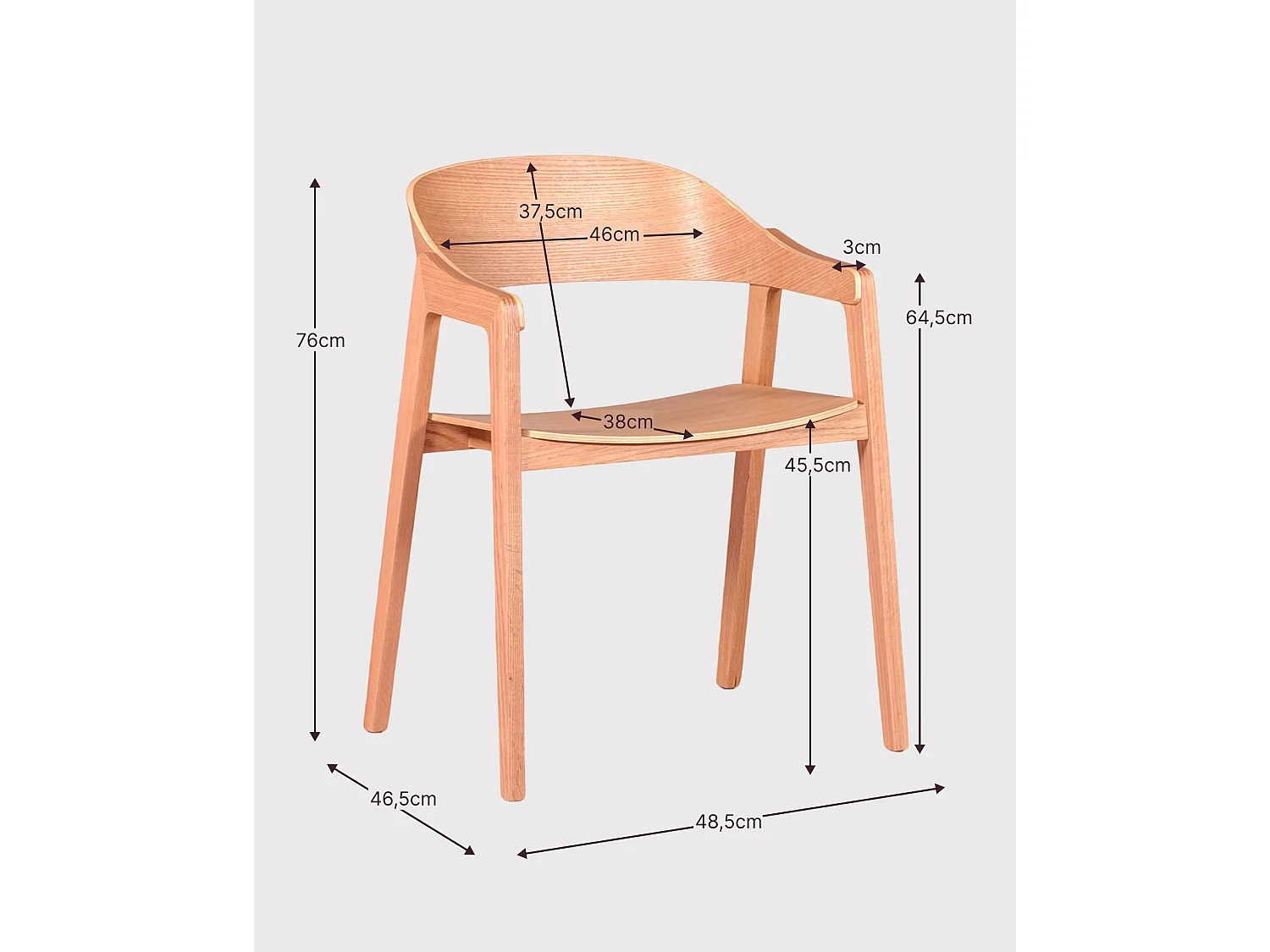 Cadeira escandinava em madeira de carvalho com braços - Soho - Carvalho