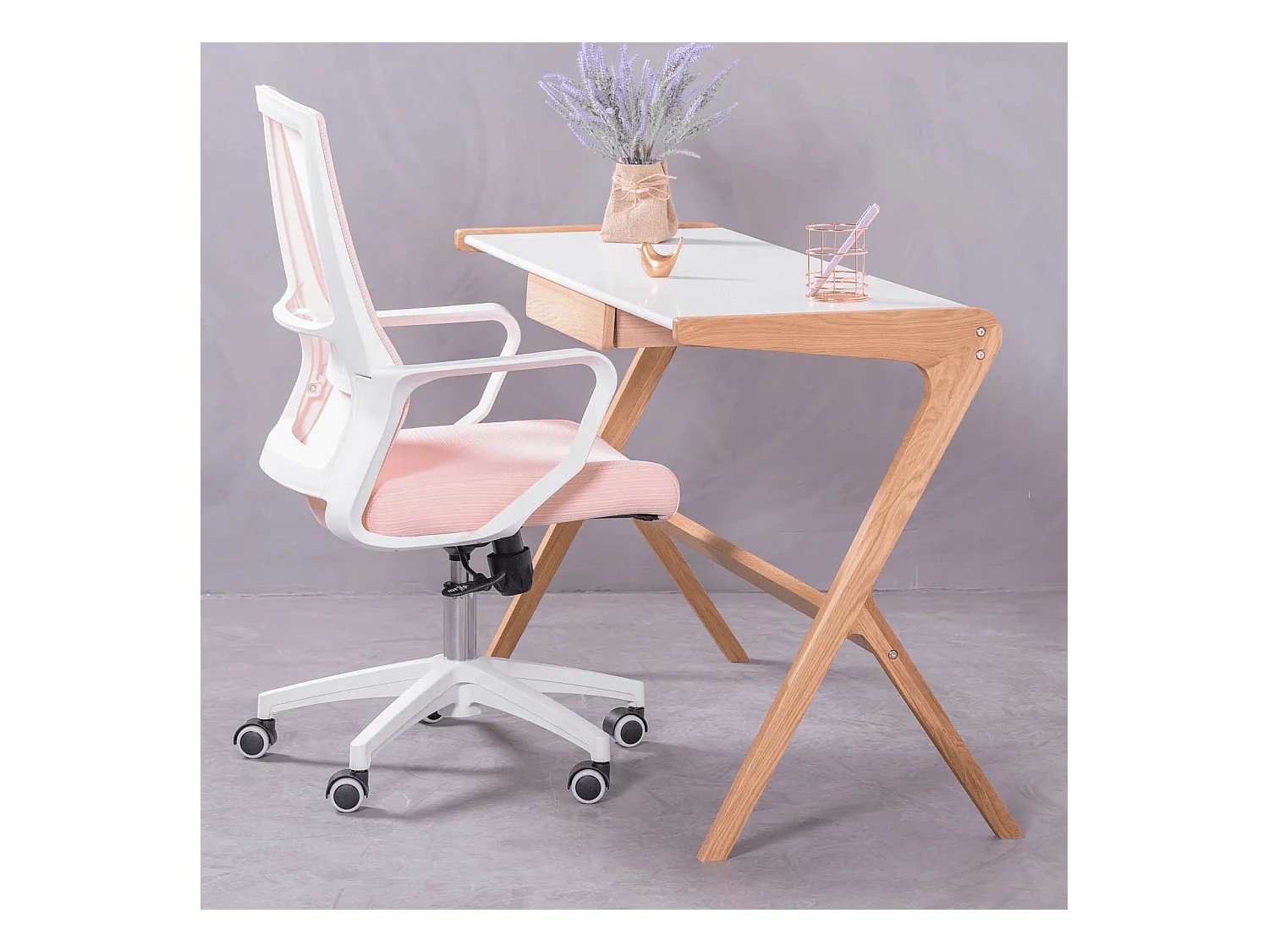Sedia da scrivania ergonomica con ruote e braccioli - Mesh - Rosa