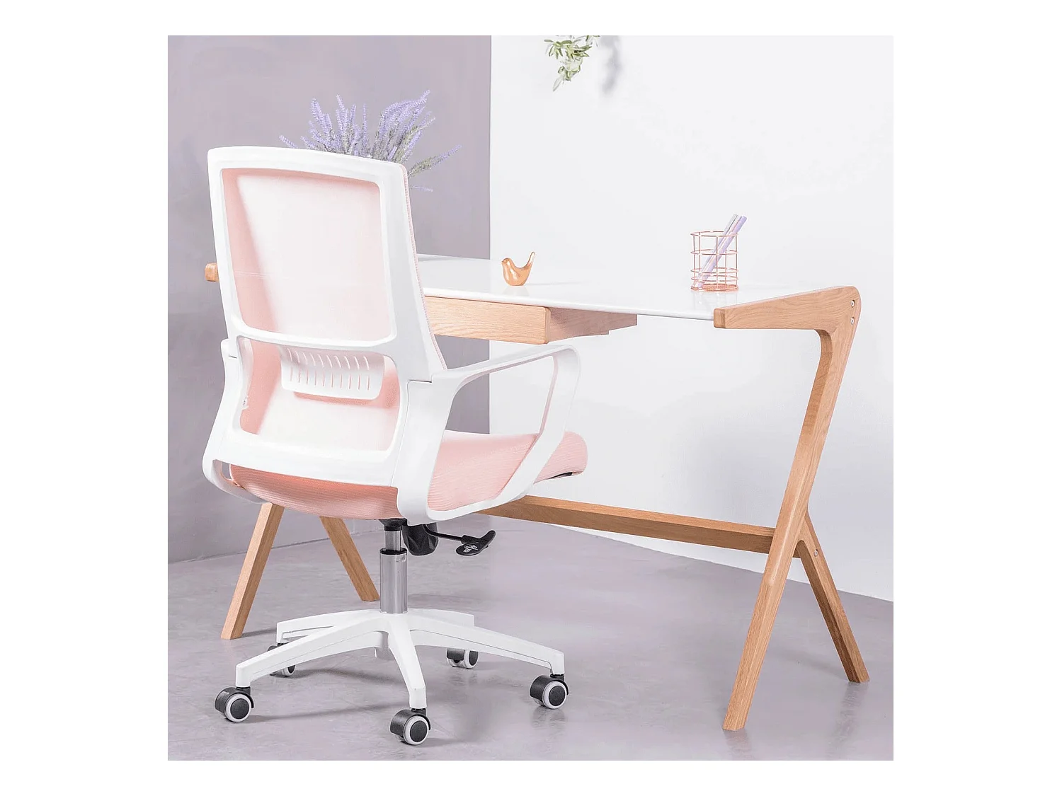 Sedia da scrivania ergonomica con ruote e braccioli - Mesh - Rosa