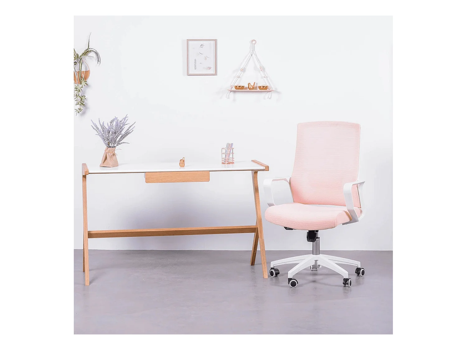 Sedia da scrivania ergonomica con ruote e braccioli - Mesh - Rosa
