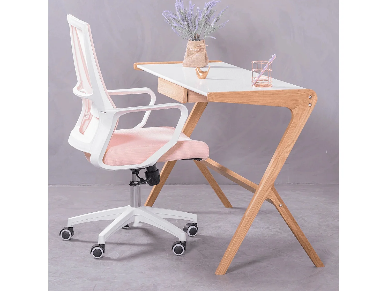 Ergonomischer Schreibtischstuhl mit Rollen und Armlehnen - Mesh - Rosa