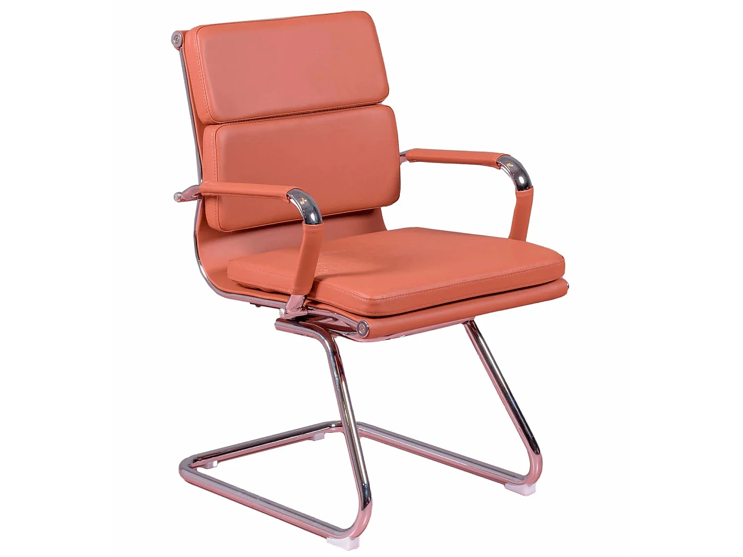 Chaise de bureau sans roulettes avec dossier bas et revêtement en similicuir - Alu S - Cognac