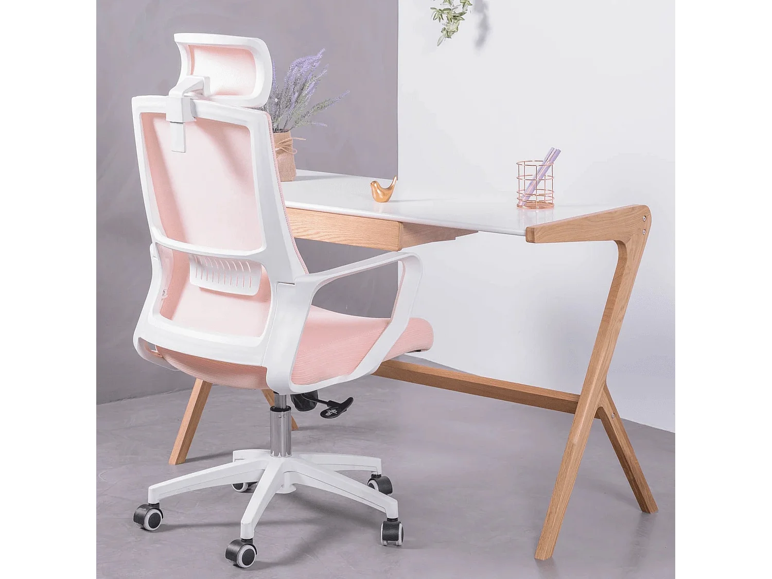Ergonomische bureaustoel van ademend mesh en verstelbare hoofdsteun - Mesh - Roze