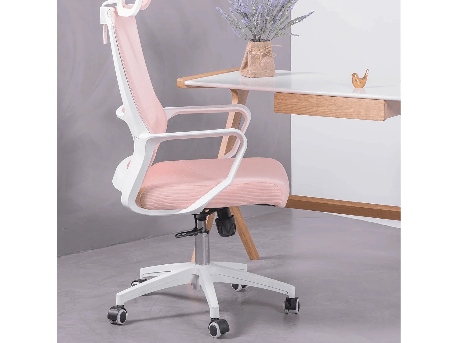 Ergonomische bureaustoel van ademend mesh en verstelbare hoofdsteun - Mesh - Roze