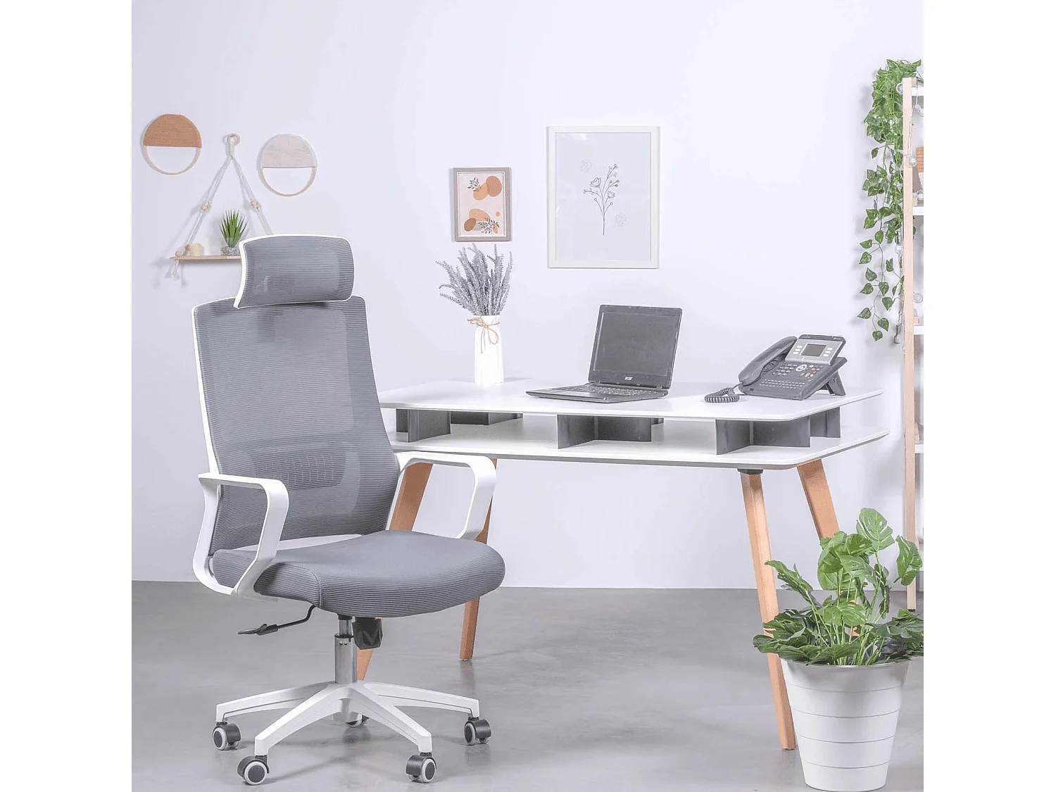 Ergonomischer Schreibtischstuhl aus atmungsaktivem mesh und verstellbarer Kopfstütze - Mesh - Dunkelgrau