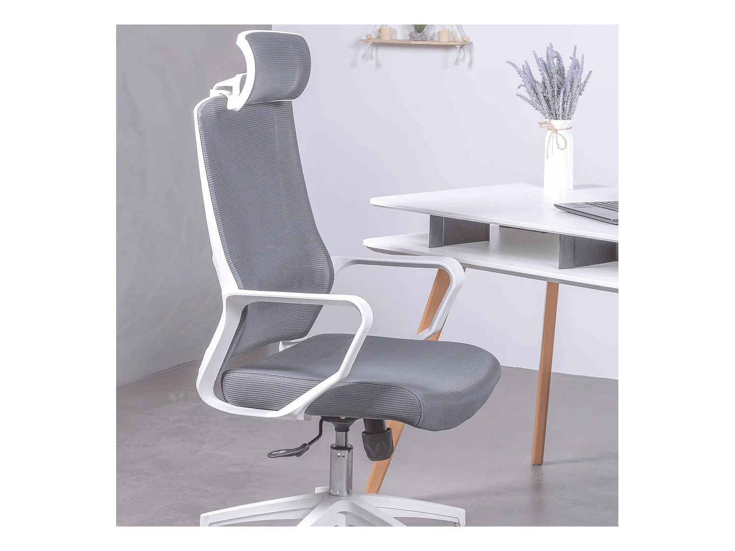 Silla de escritorio ergonómica en malla transpirable y reposacabezas ajustable - Mesh - Gris Oscuro