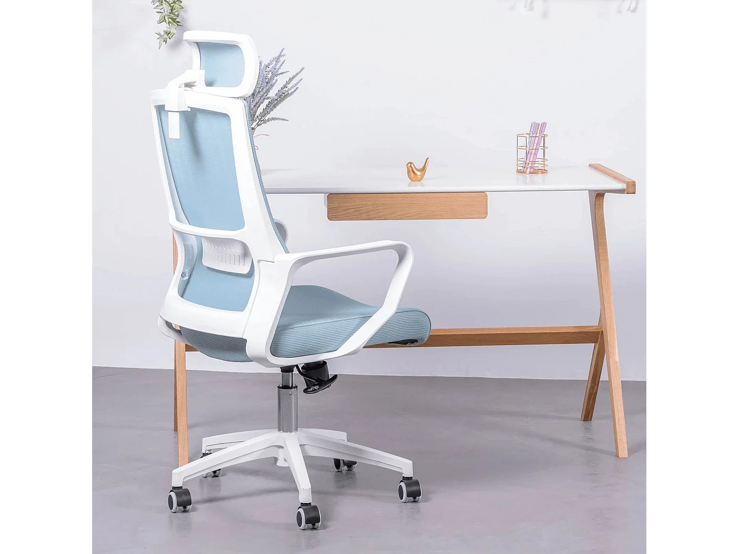 Cadeira de secretária ergonómica em mesh respirável e apoio de cabeça ajustável - Mesh - Azul