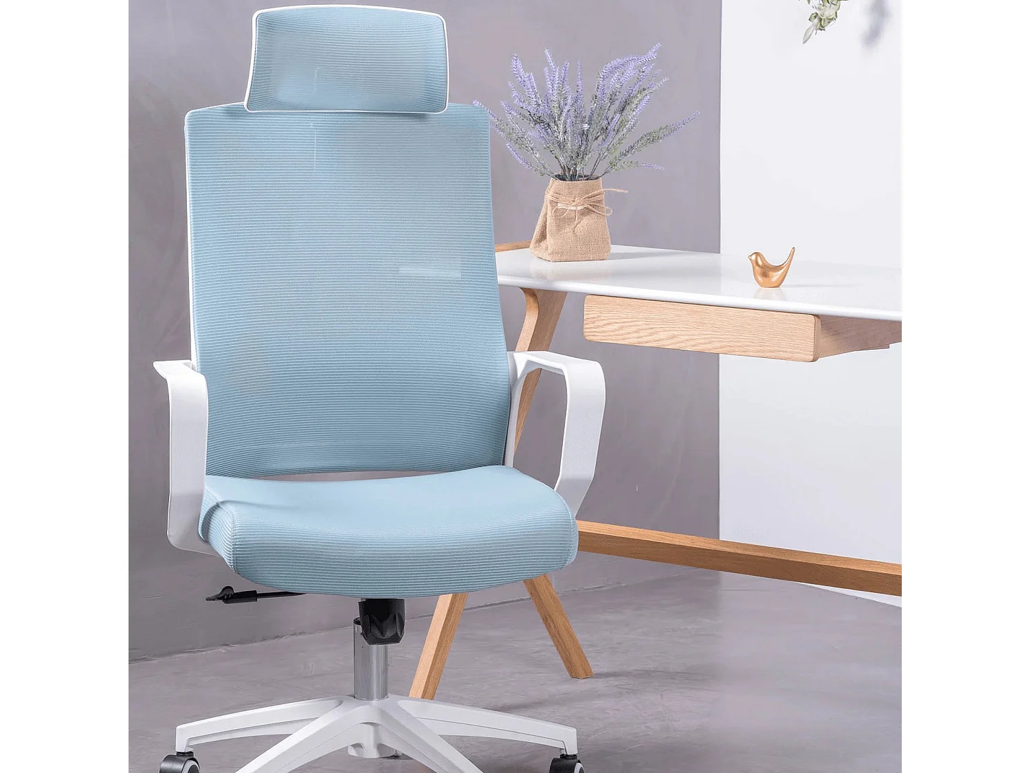 Silla de escritorio ergonómica en malla transpirable y reposacabezas ajustable - Mesh - Azul