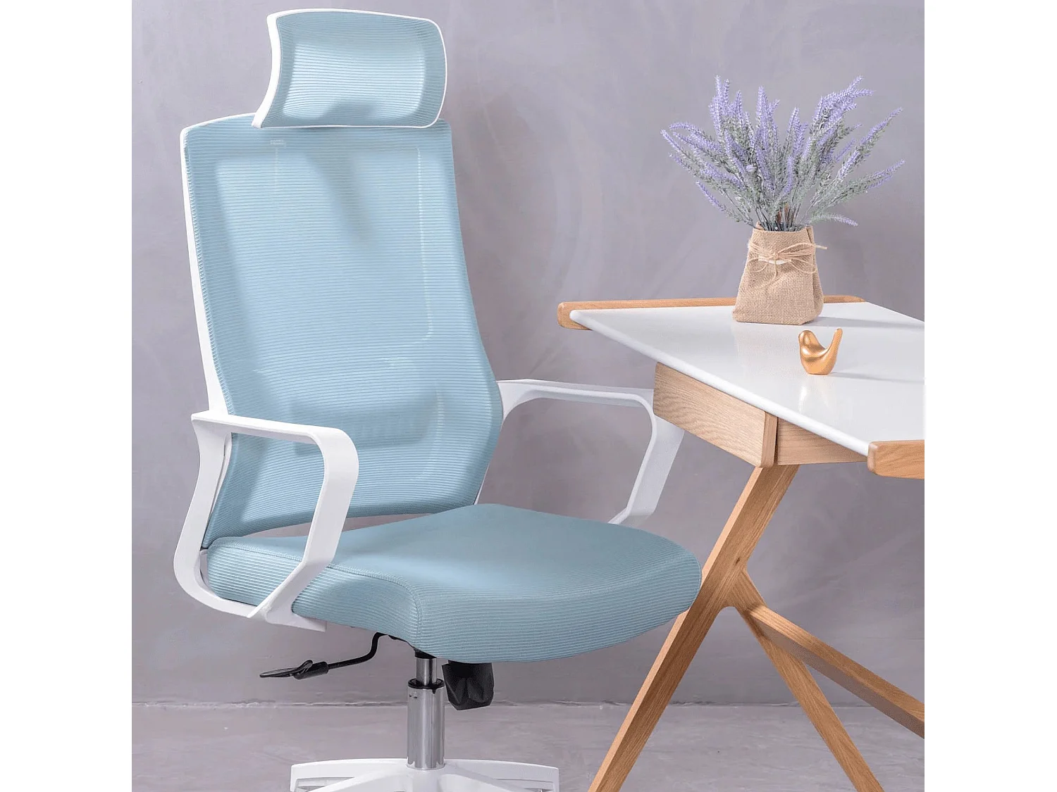 Silla de escritorio ergonómica en malla transpirable y reposacabezas ajustable - Mesh - Azul