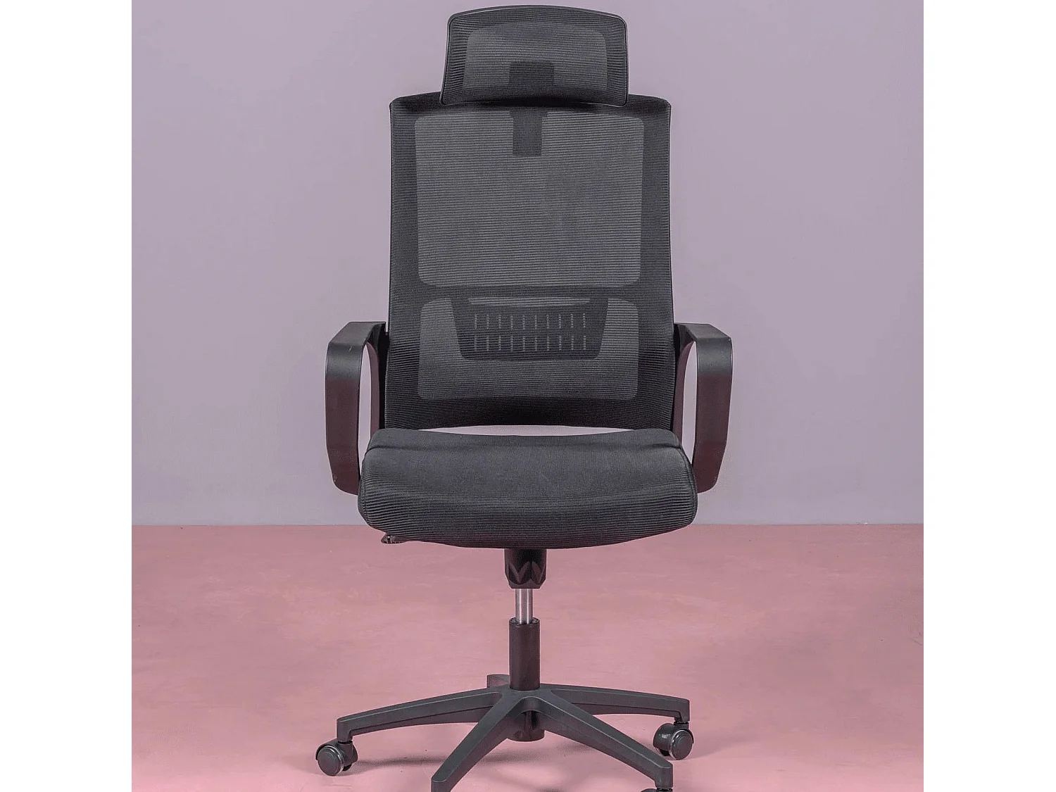 Ergonomische bureaustoel van ademend mesh met zwarte afwerking en verstelbare hoofdsteun - Mesh - Zwart