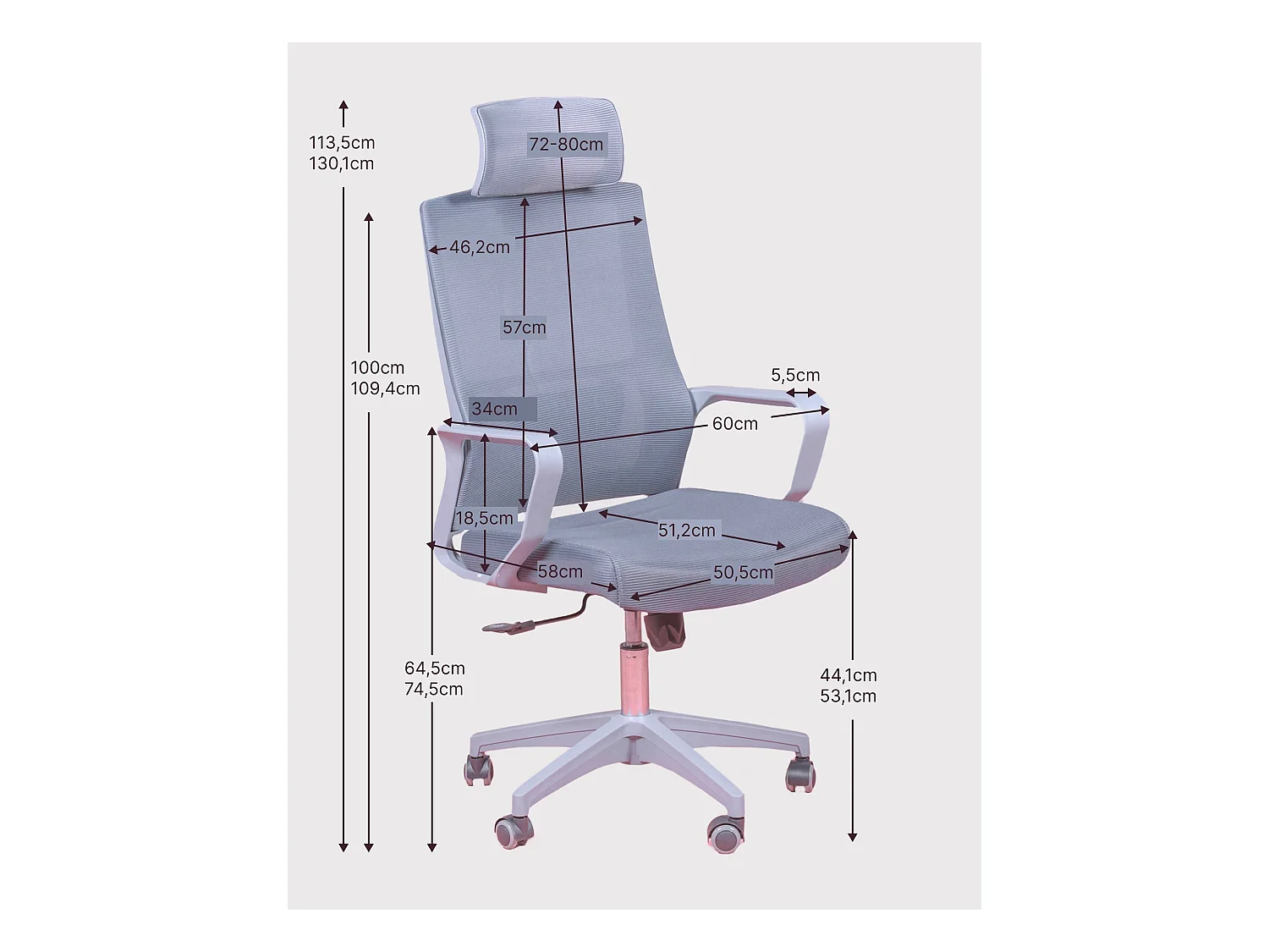 Ergonomische bureaustoel van ademend mesh met grijze afwerking en verstelbare hoofdsteun - Mesh - Donkergrijs