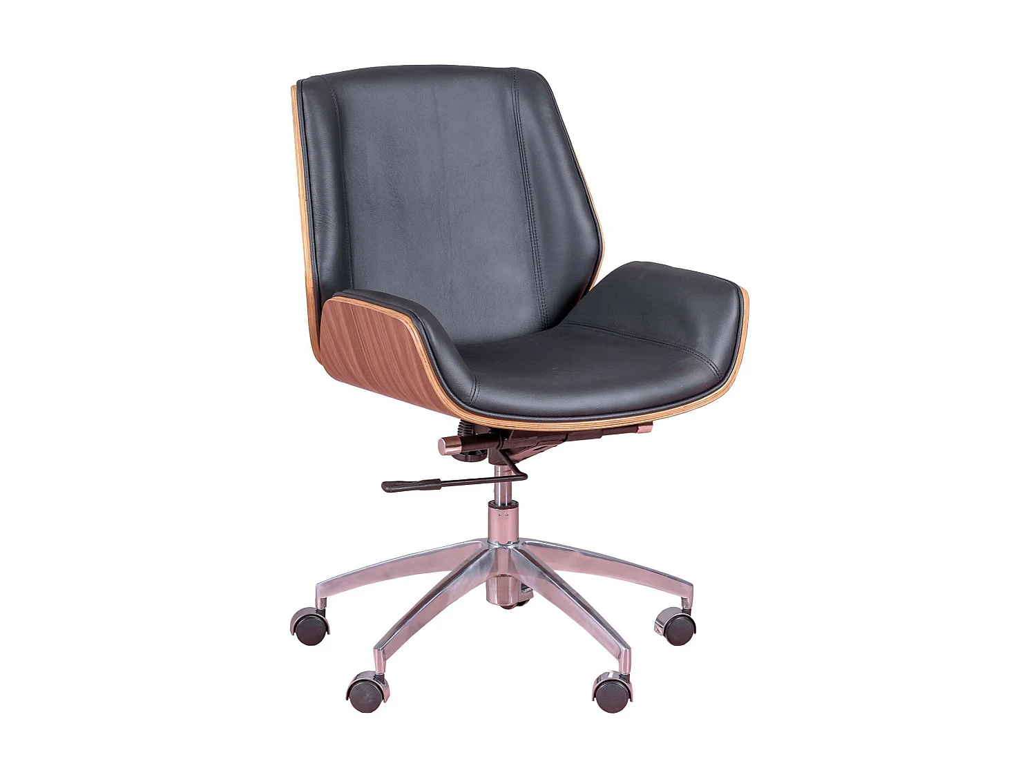 Chaise de bureau en bois de noyer et recouverte de cuir italien - Nordic - Noir