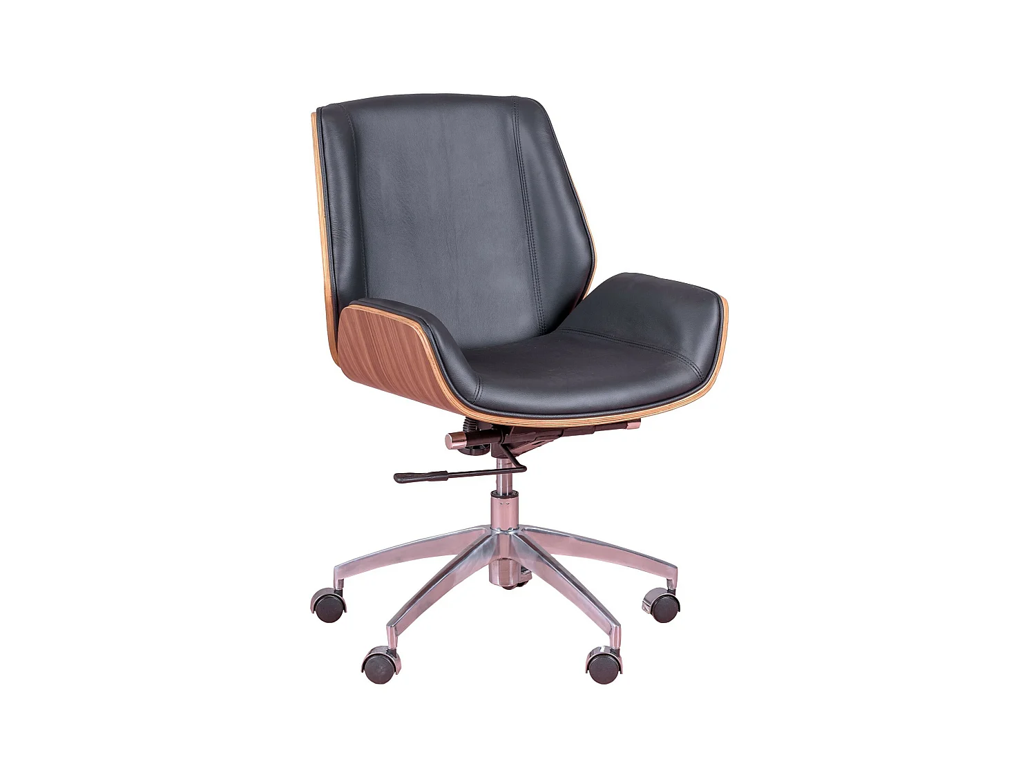Chaise de bureau en bois de noyer et recouverte de cuir italien - Nordic - Noir