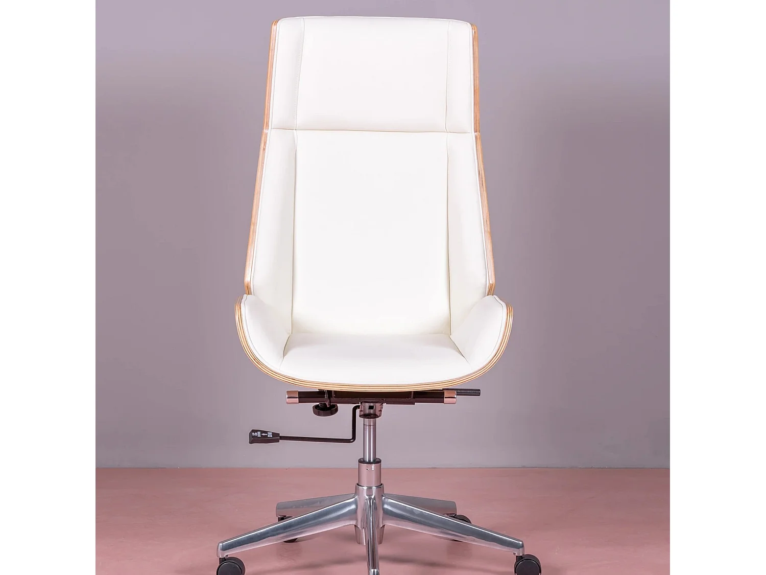 Silla oficina con respaldo alto en madera arce y tapizada en polipiel - Nordic S - Blanco
