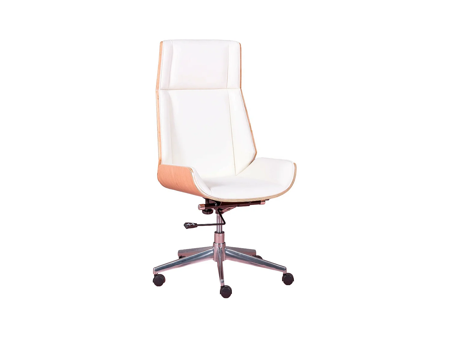 Chaise de bureau avec dossier haut en bois d'érable et revêtement en similicuir - Nordic S - Blanc