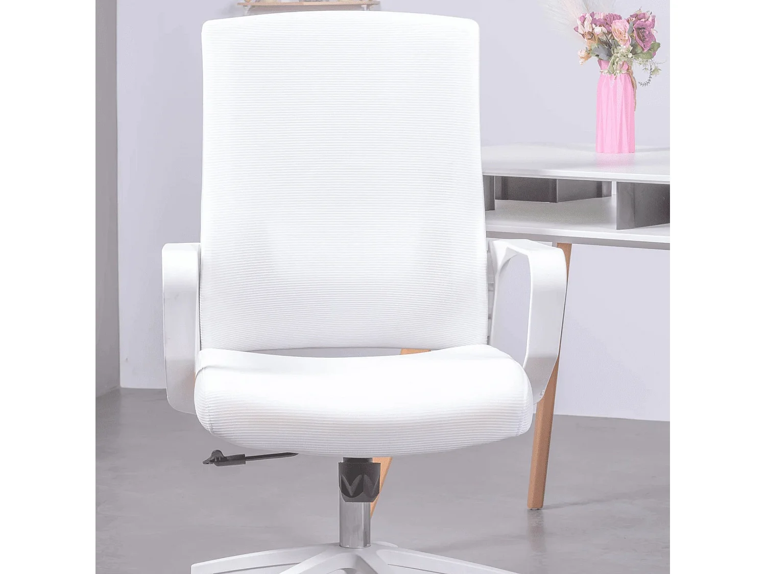 Ergonomische bureaustoel met wielen en armleuningen - Mesh - Wit