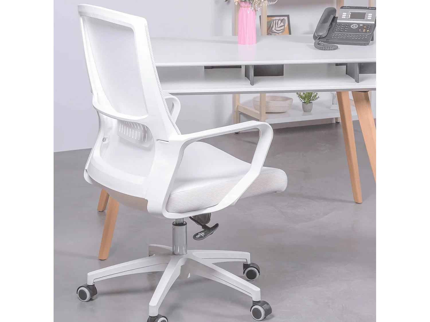 Ergonomische bureaustoel met wielen en armleuningen - Mesh - Wit