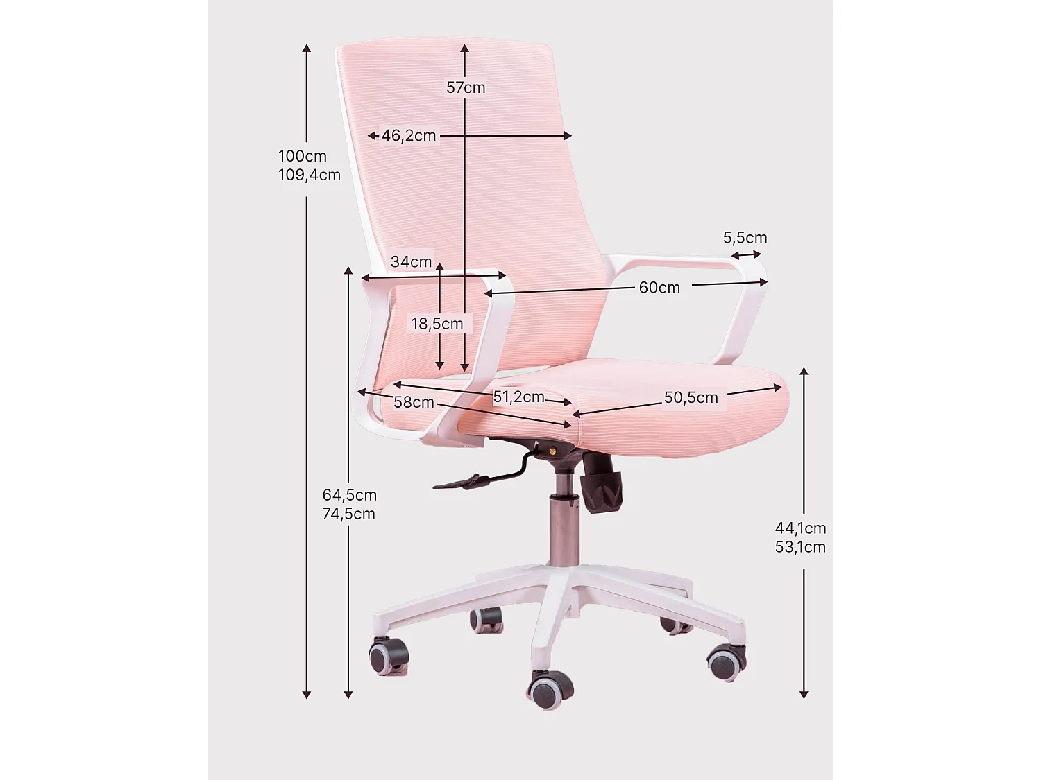 Ergonomische bureaustoel met wielen en armleuningen - Mesh - Wit