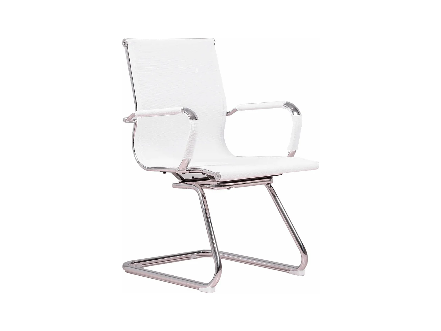 Chaise de salle de réunion à dossier bas en mesh de fibres respirante - Alu - Blanc