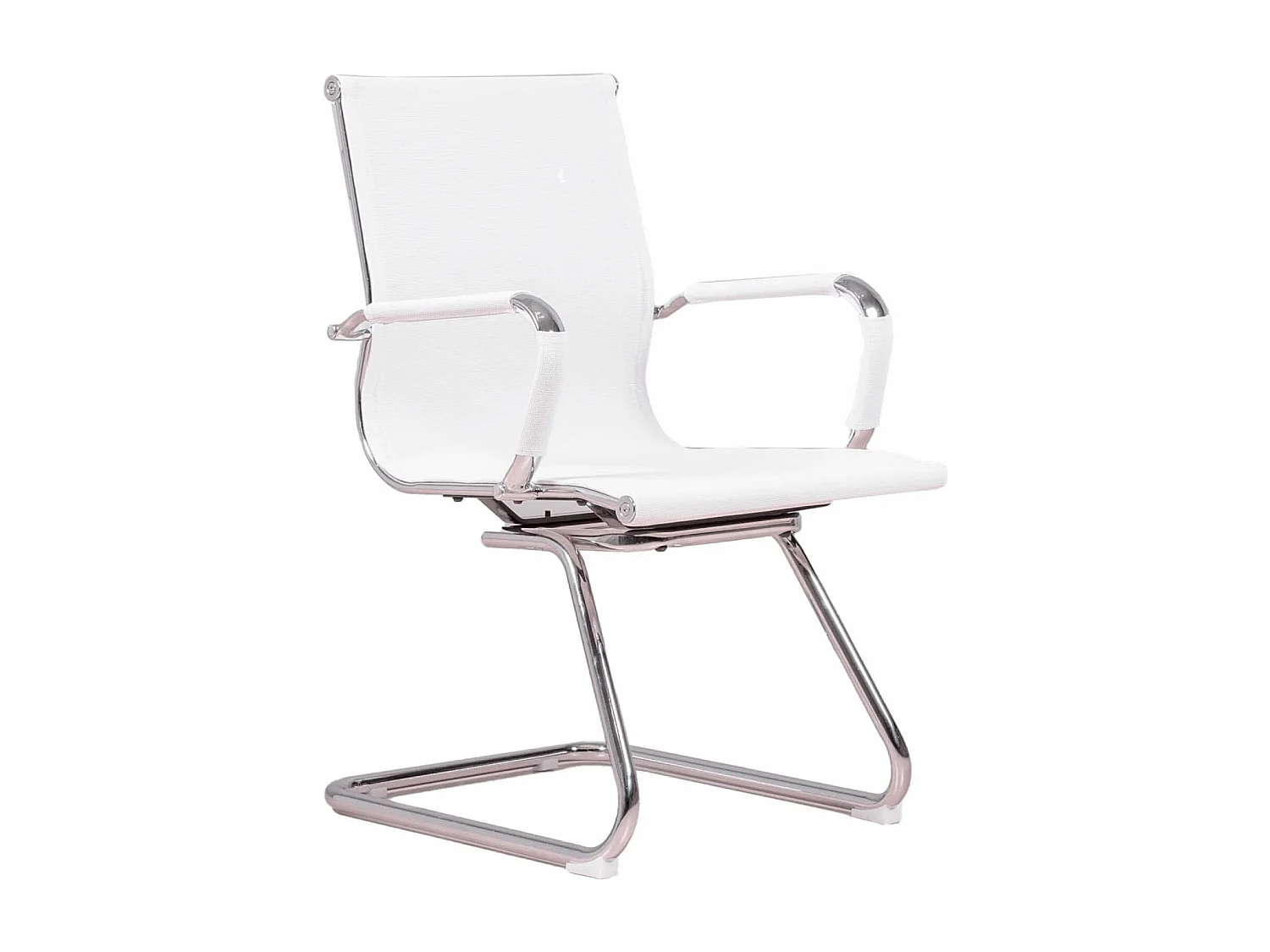 Chaise de salle de réunion à dossier bas en mesh de fibres respirante - Alu - Blanc