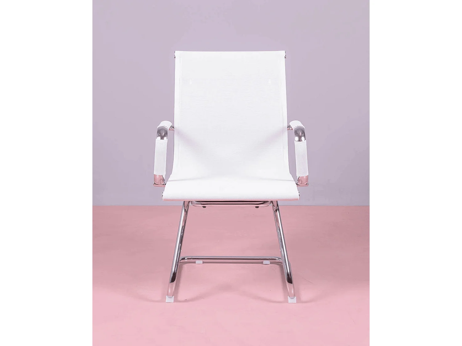 Chaise de salle de réunion à dossier bas en mesh de fibres respirante - Alu - Blanc