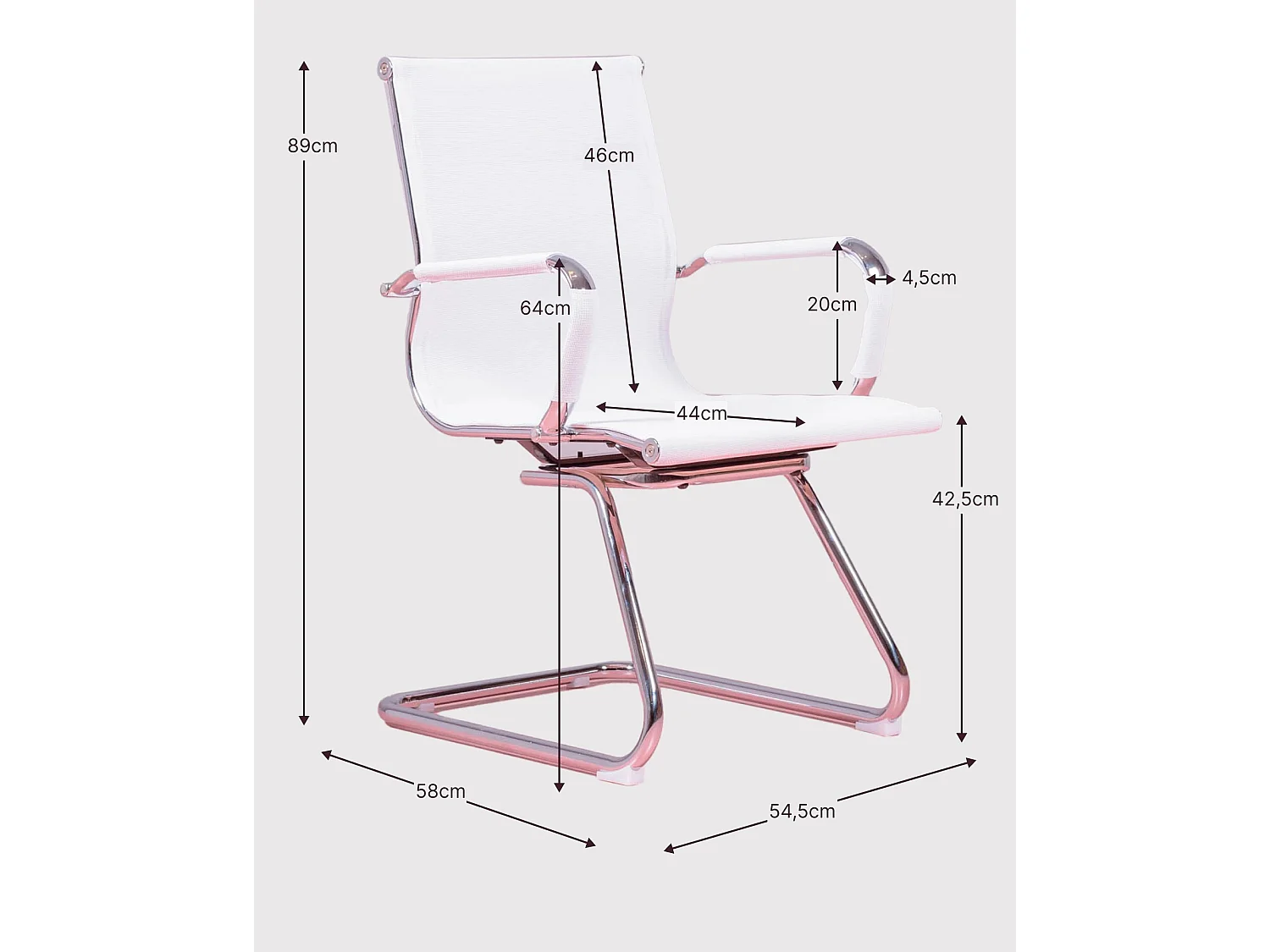 Chaise de salle de réunion à dossier bas en mesh de fibres respirante - Alu - Blanc
