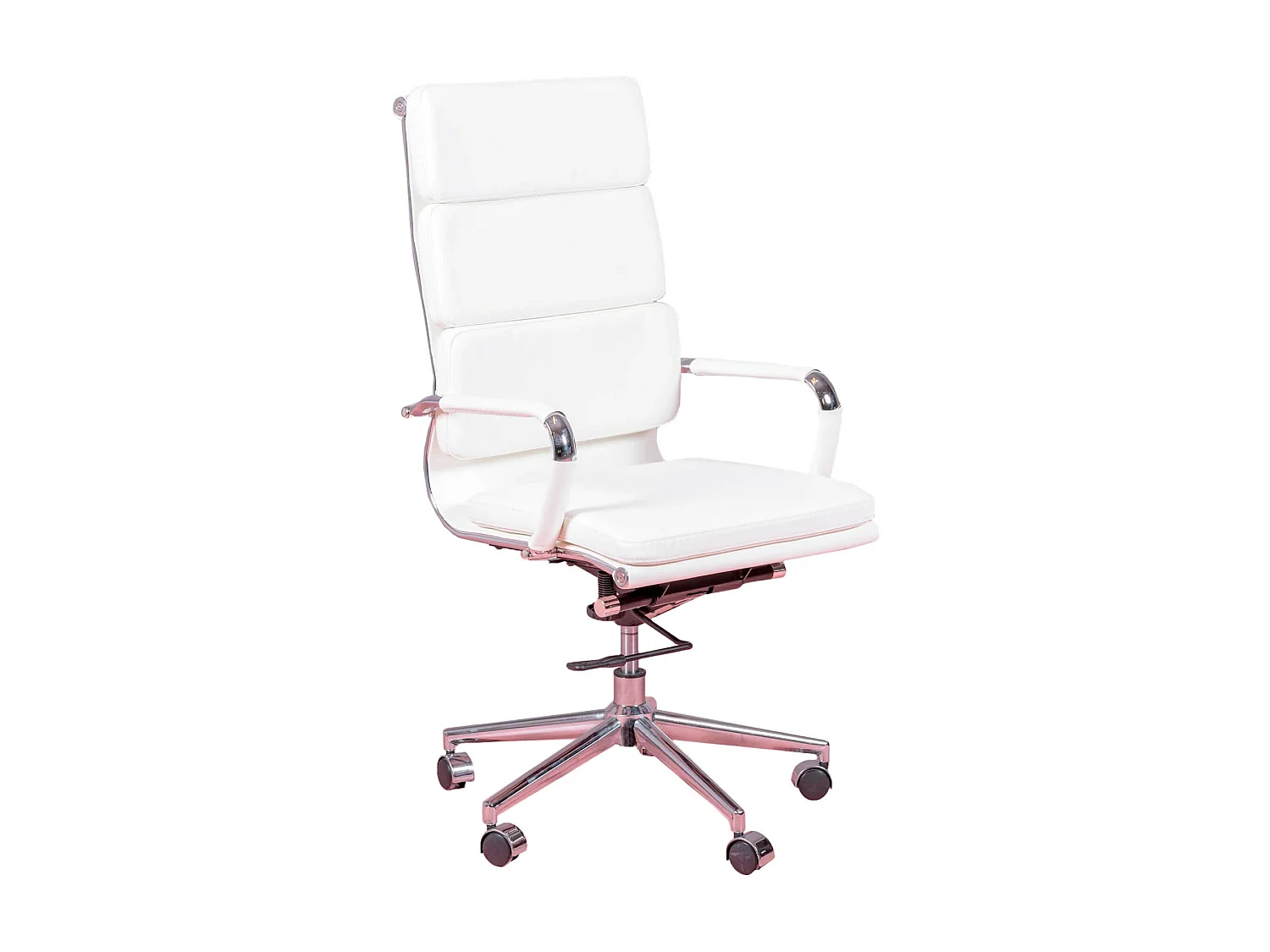 Chaise de bureau à roulettes et dossier haut rembourré en simili cuir - Alu S - Blanc