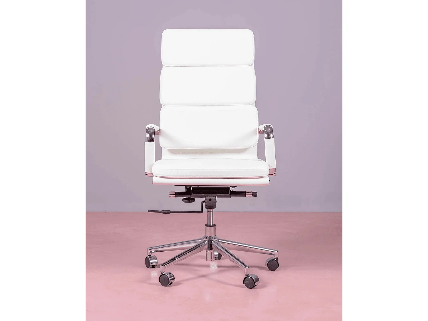 Chaise de bureau à roulettes et dossier haut rembourré en simili cuir - Alu S - Blanc