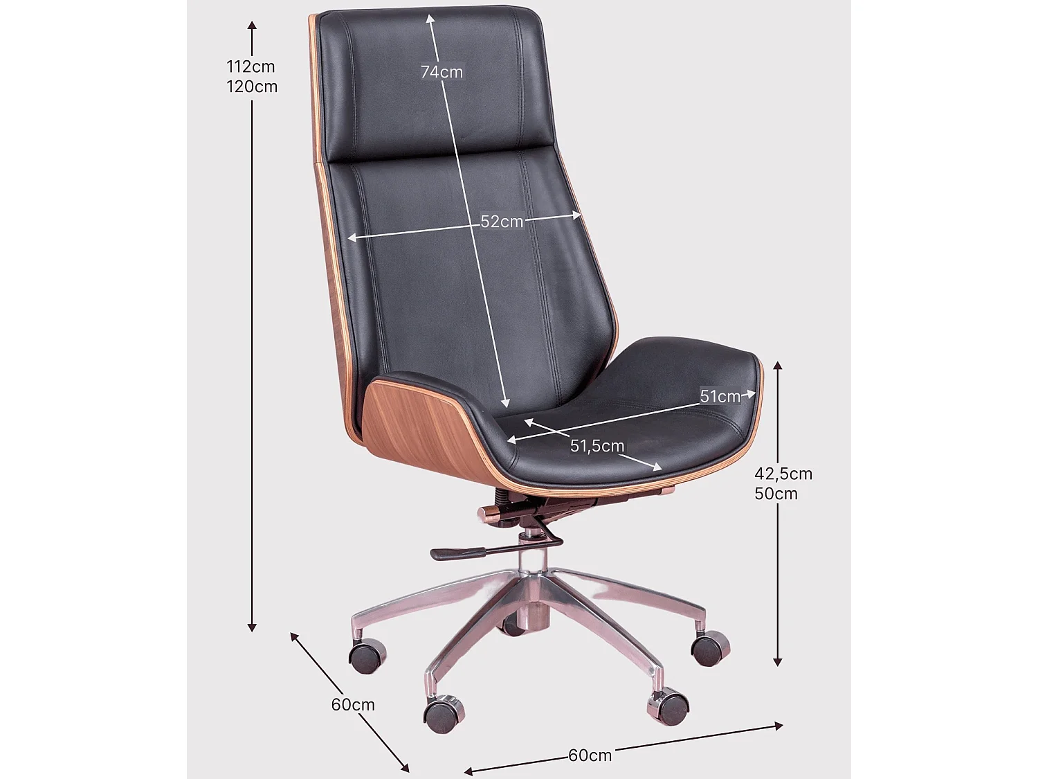 Chaise de bureau en bois de noyer et recouverte de cuir italien - Nordic H - Noir