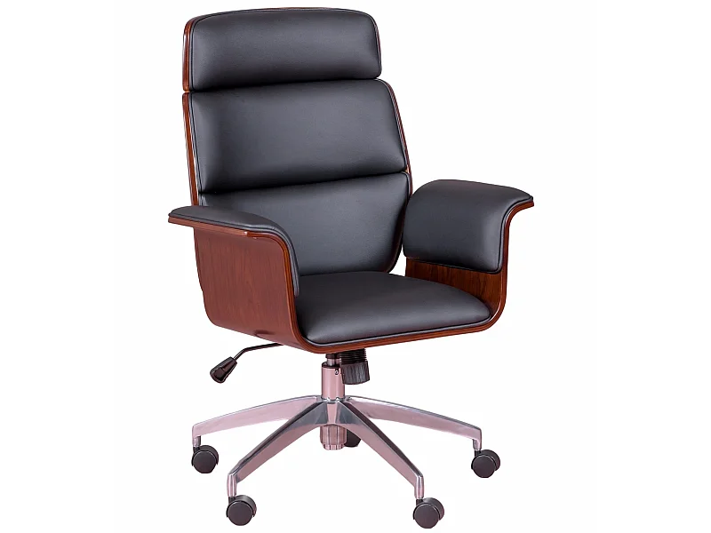 Chefsessel aus dunklem Walnussholz und gepolstert mit Kunstleder - Nordic S - Schwarz