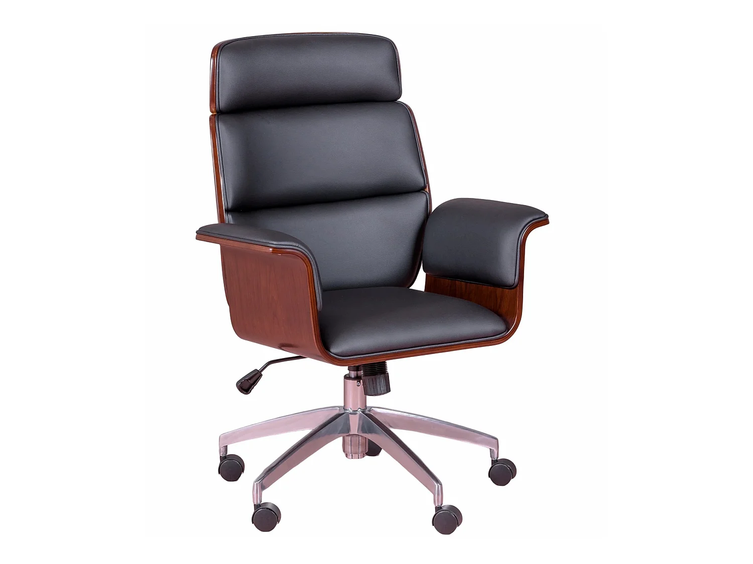 Chaise de bureau pour cadres en bois de noyer foncé et recouverte de simili cuir - Nordic S - Noir