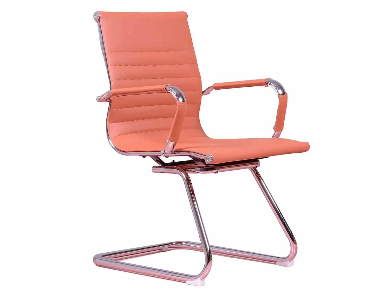 Chaise de bureau sans roulettes avec dossier bas et revêtement en simili cuir - Alu - Cognac