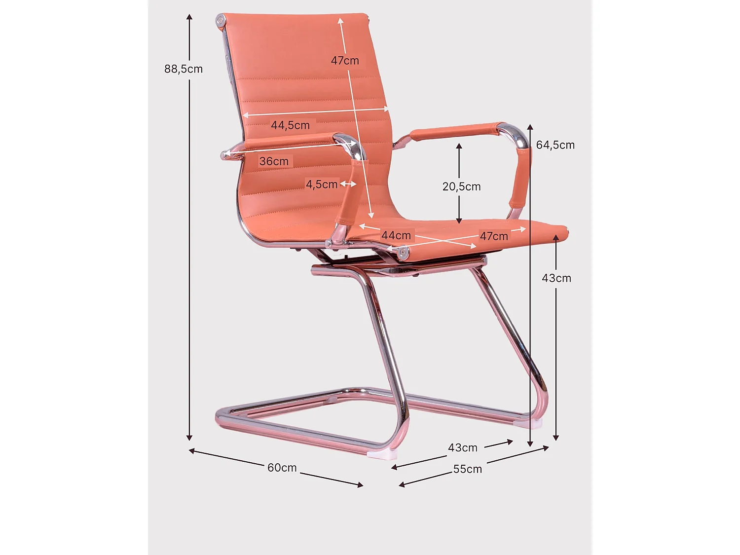Chaise de bureau sans roulettes avec dossier bas et revêtement en simili cuir - Alu - Cognac