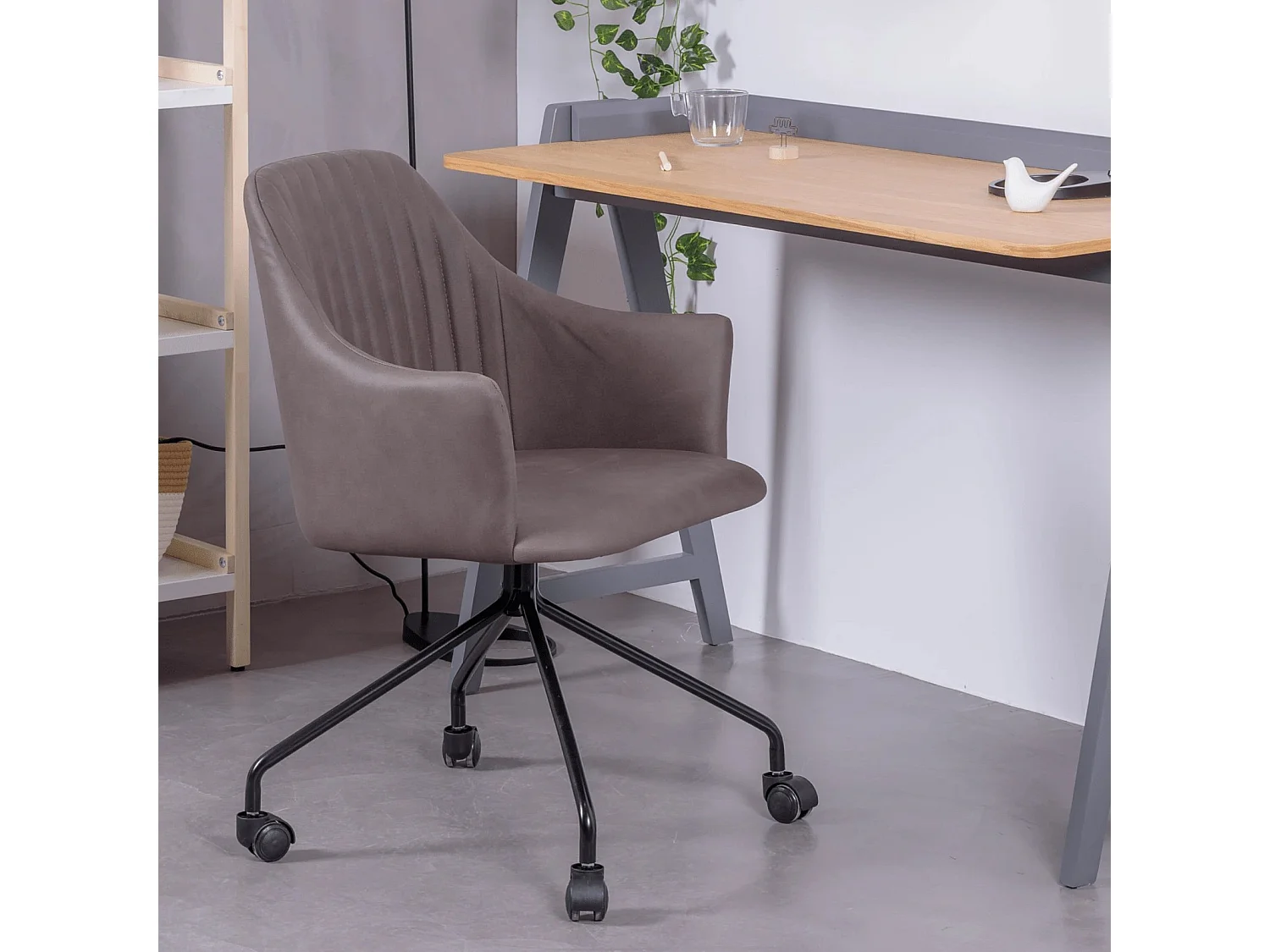 Chaise de bureau rembourrée en tissu vintage - Skyline - Brun