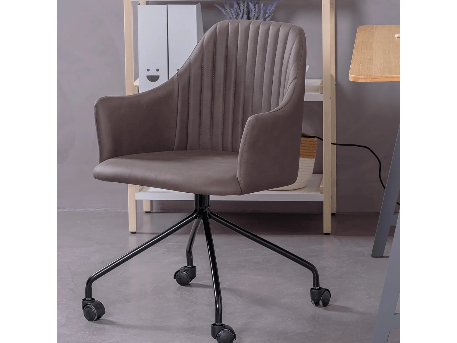 Chaise de bureau rembourrée en tissu vintage - Skyline - Brun