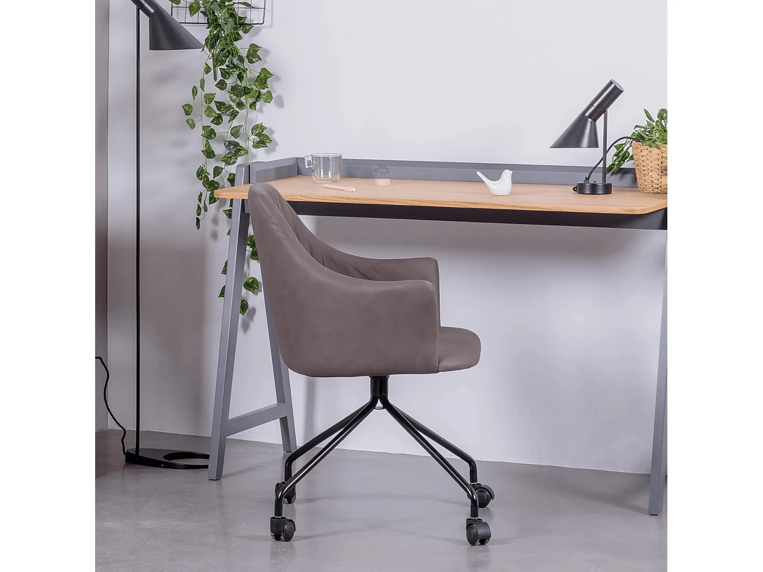 Chaise de bureau rembourrée en tissu vintage - Skyline - Brun