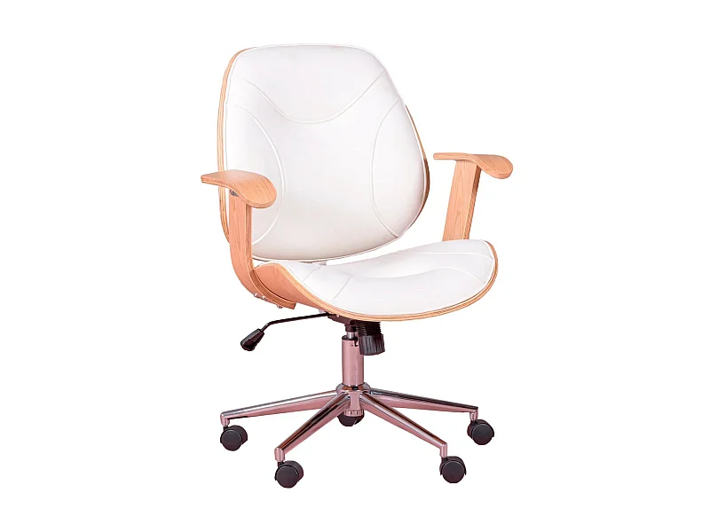 Silla de oficina de diseño con madera clara de arce y tapizada en polipiel - Nordic - Blanco