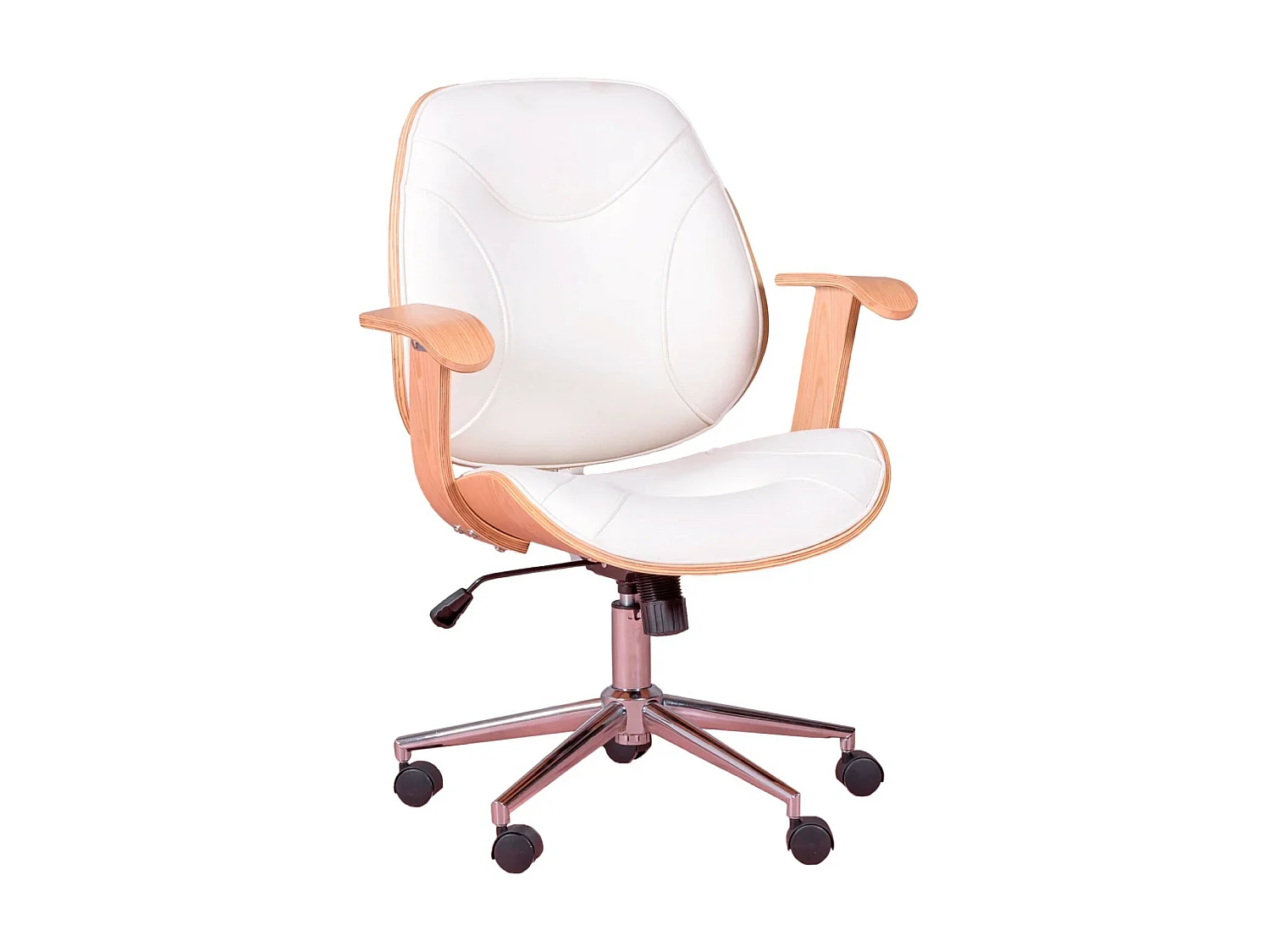 Chaise de bureau design en bois d'érable clair et recouverte de simili cuir - Nordic - Blanc