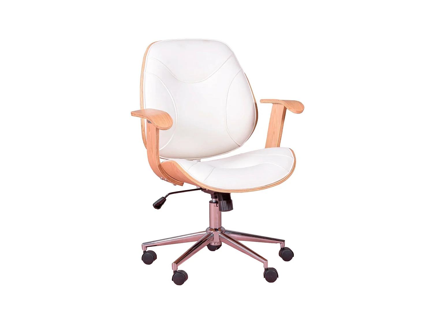 Chaise de bureau design en bois d'érable clair et recouverte de simili cuir - Nordic - Blanc