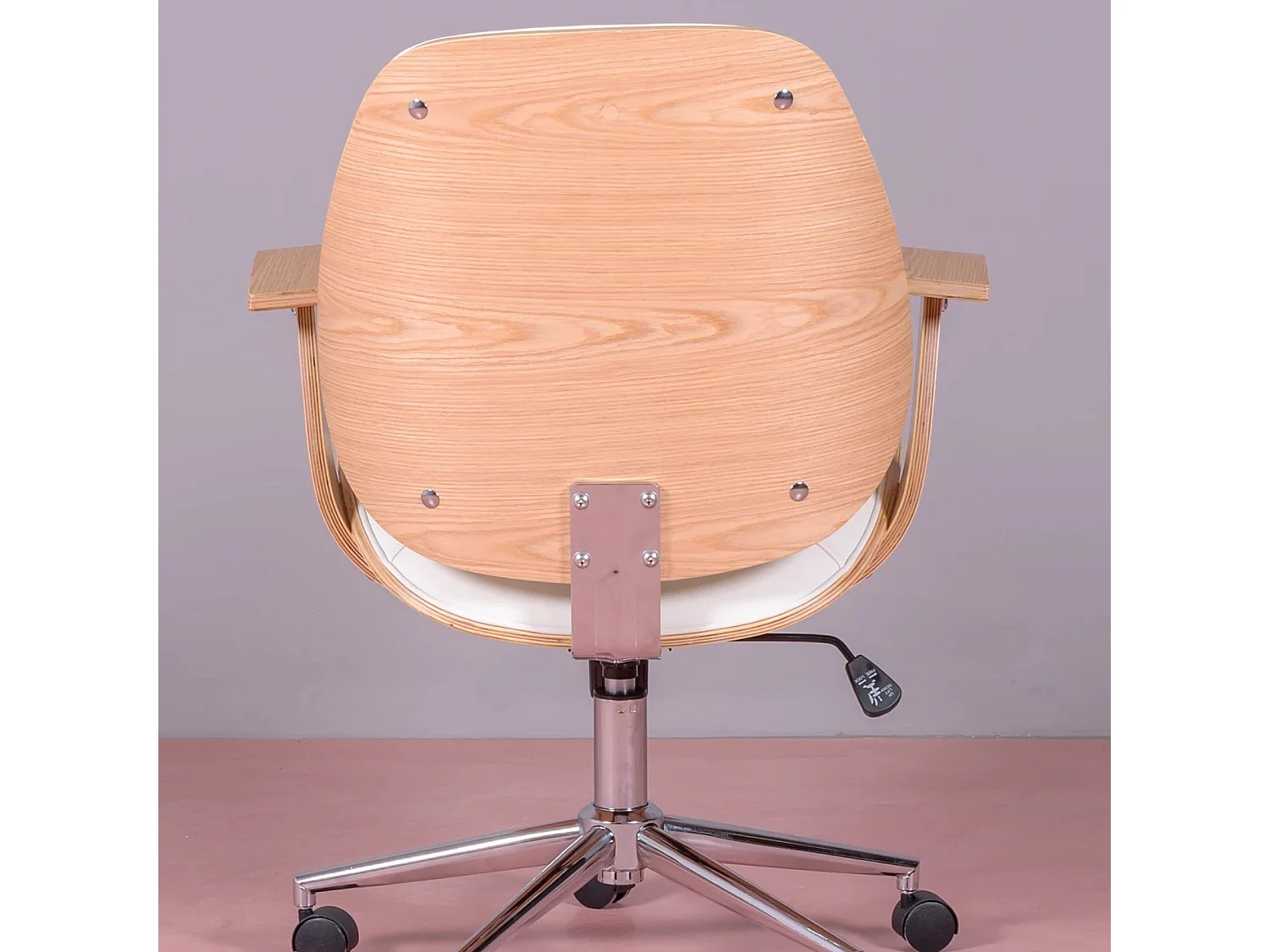 Design bureaustoel met licht esdoornhout en bekleed met kunstleer - Nordic - Wit