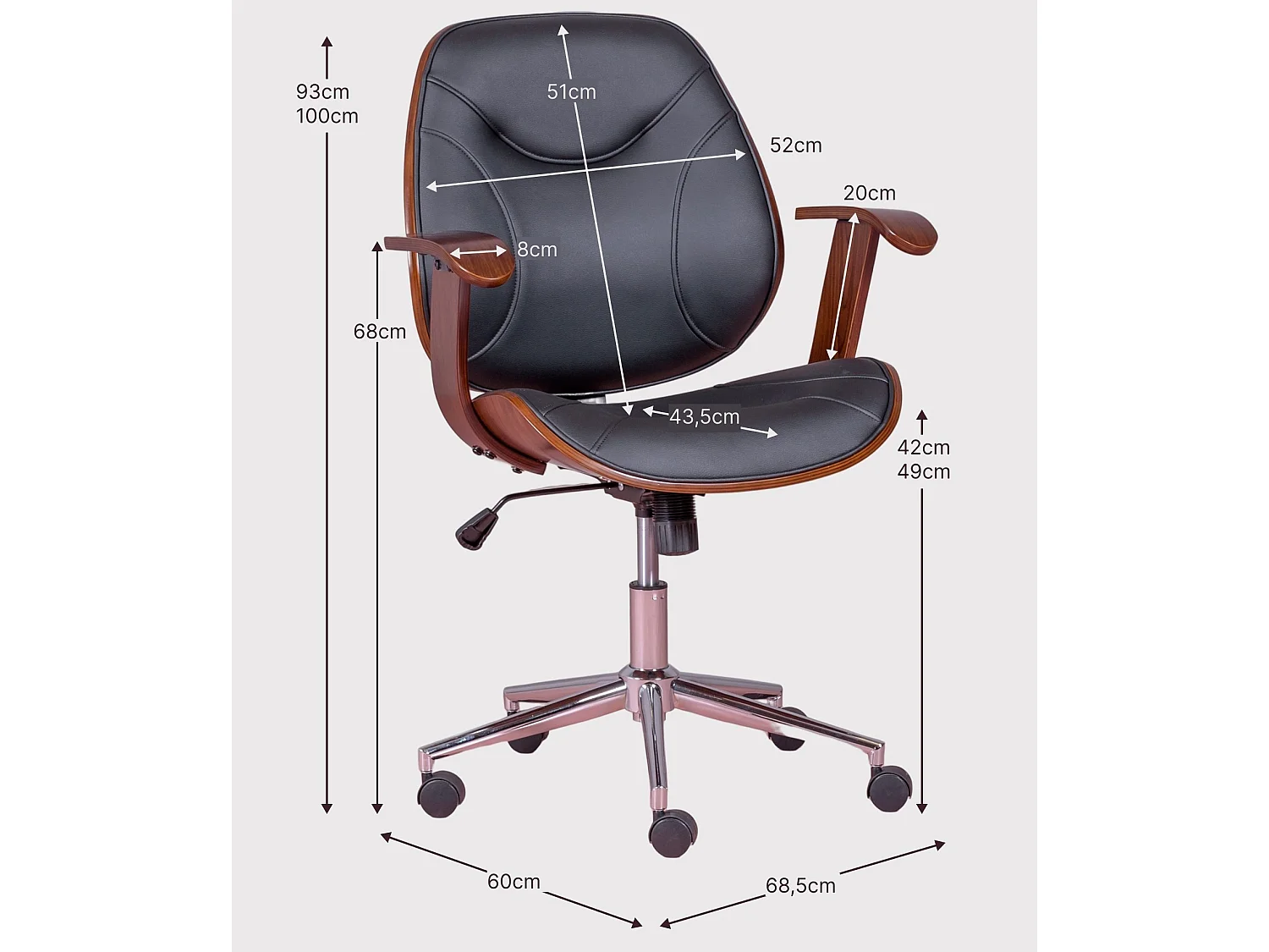 Design bureaustoel met licht esdoornhout en bekleed met kunstleer - Nordic - Wit