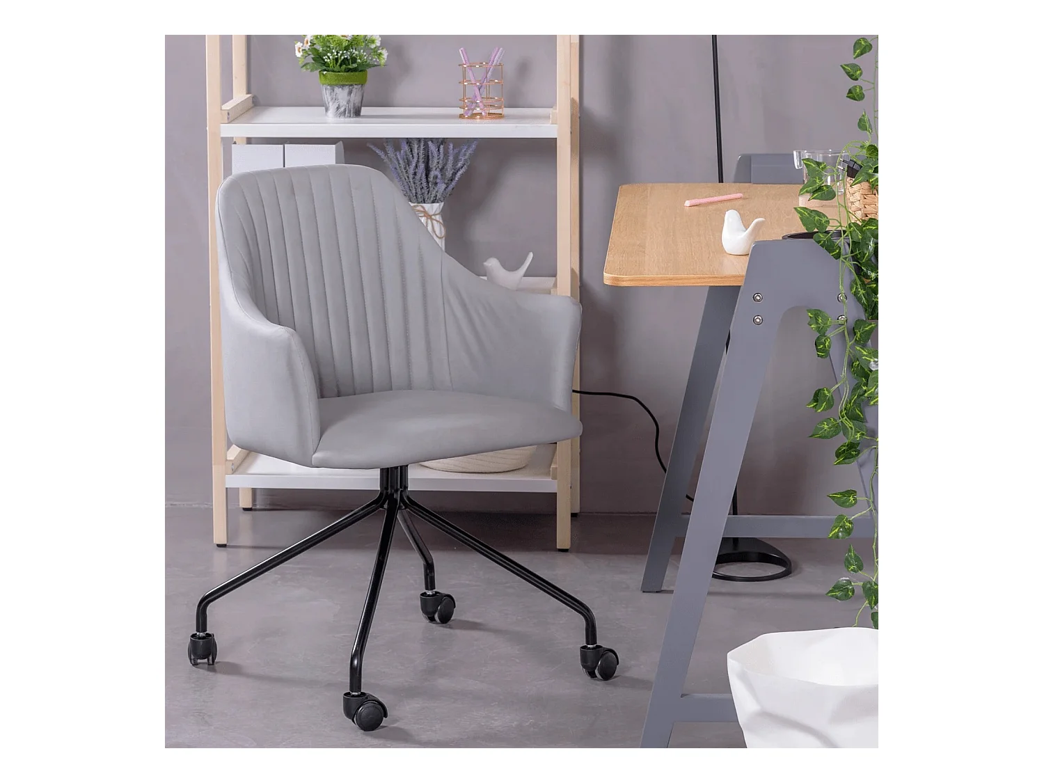 Vintage Bürostuhl mit Stoffpolsterung - Skyline - Hellgrau