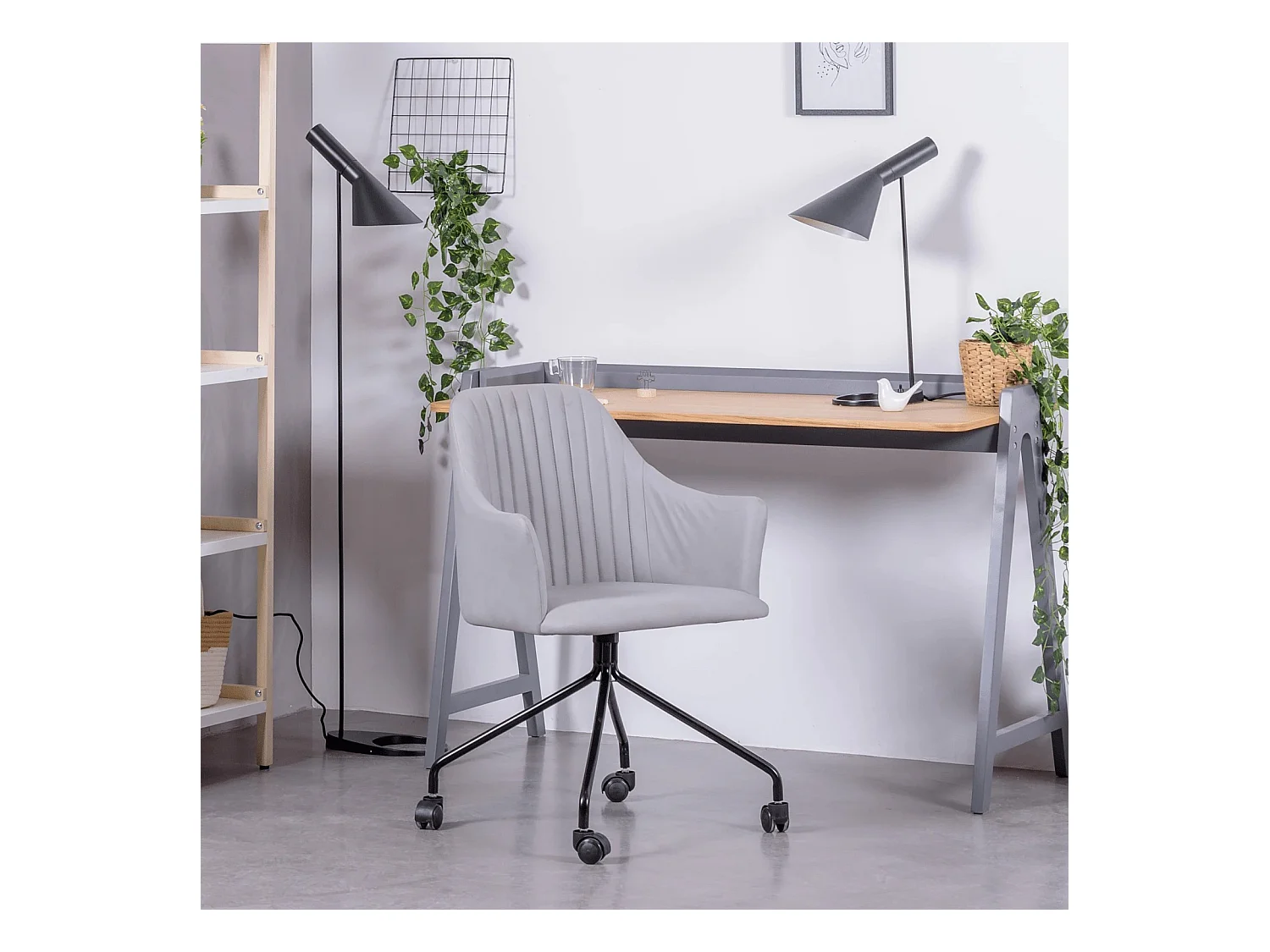 Vintage Bürostuhl mit Stoffpolsterung - Skyline - Hellgrau