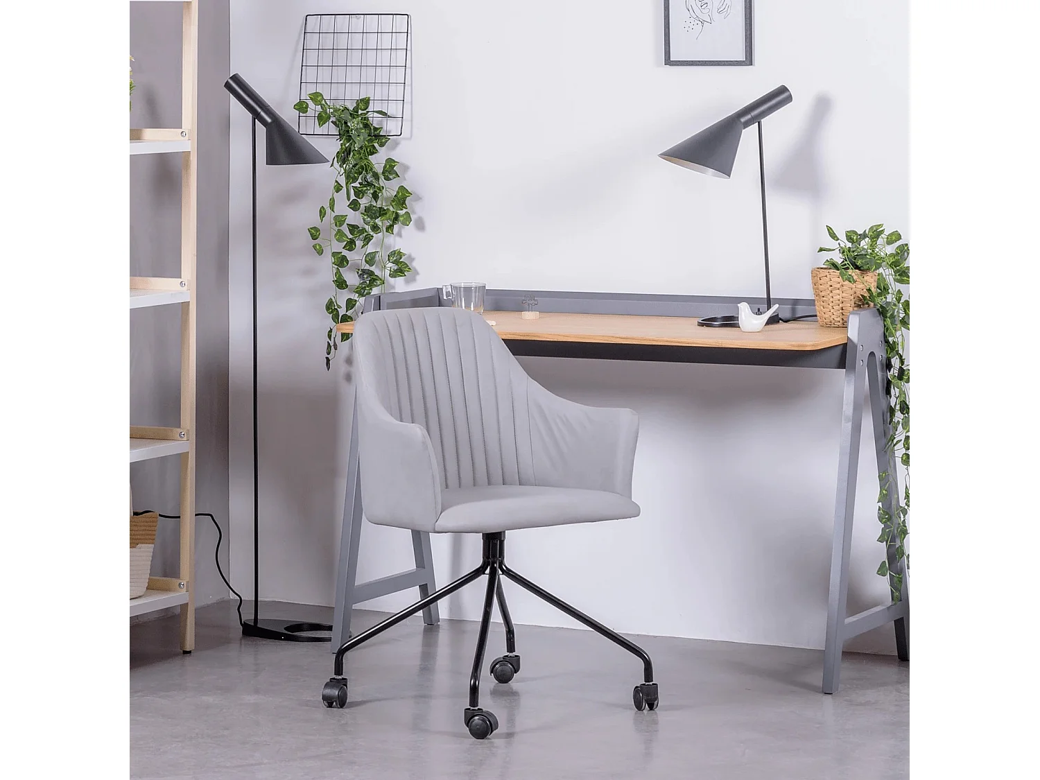 Chaise de bureau rembourrée en tissu vintage - Skyline - Gris clair
