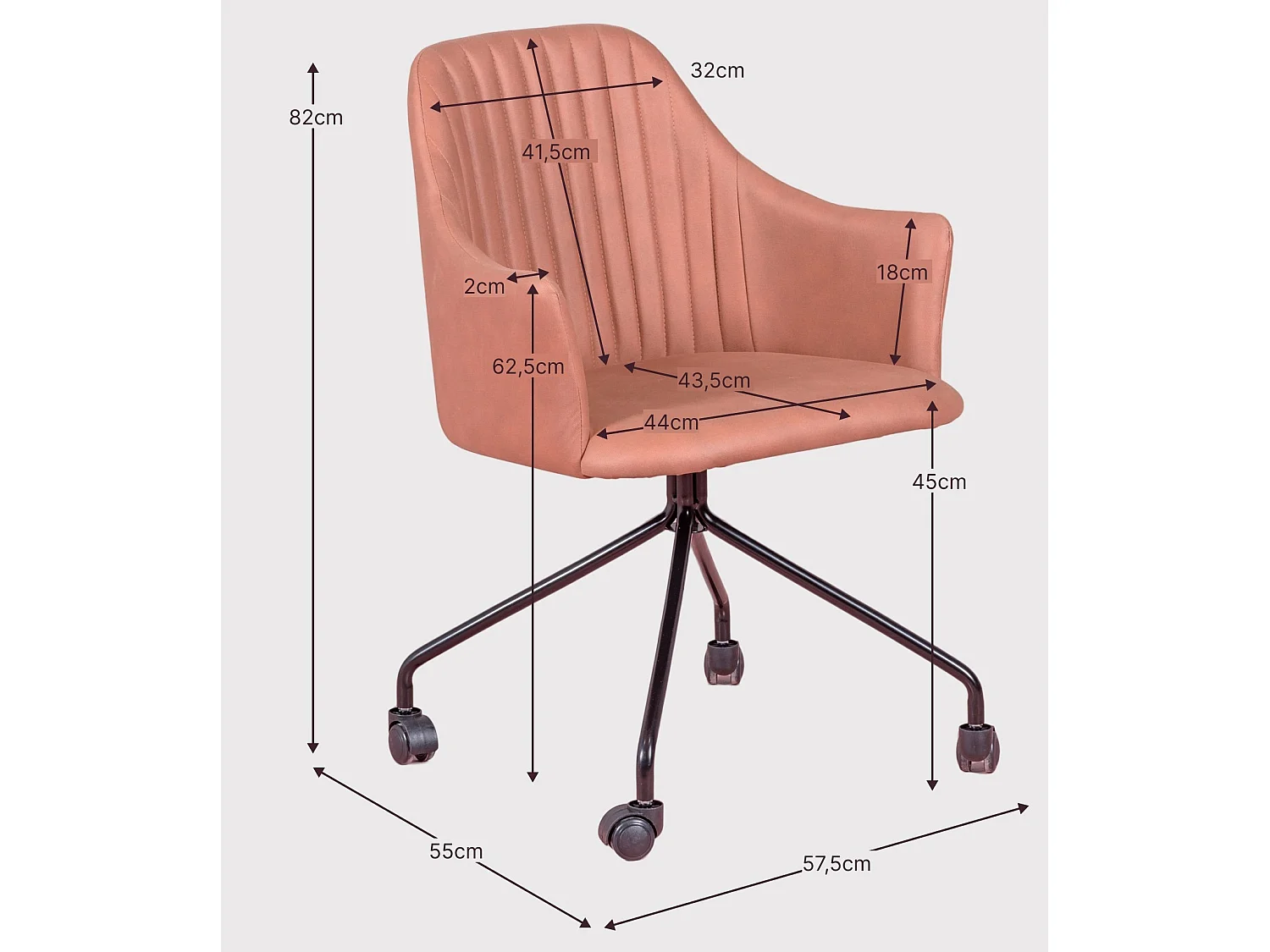 Chaise de bureau rembourrée en tissu vintage - Skyline - Gris clair