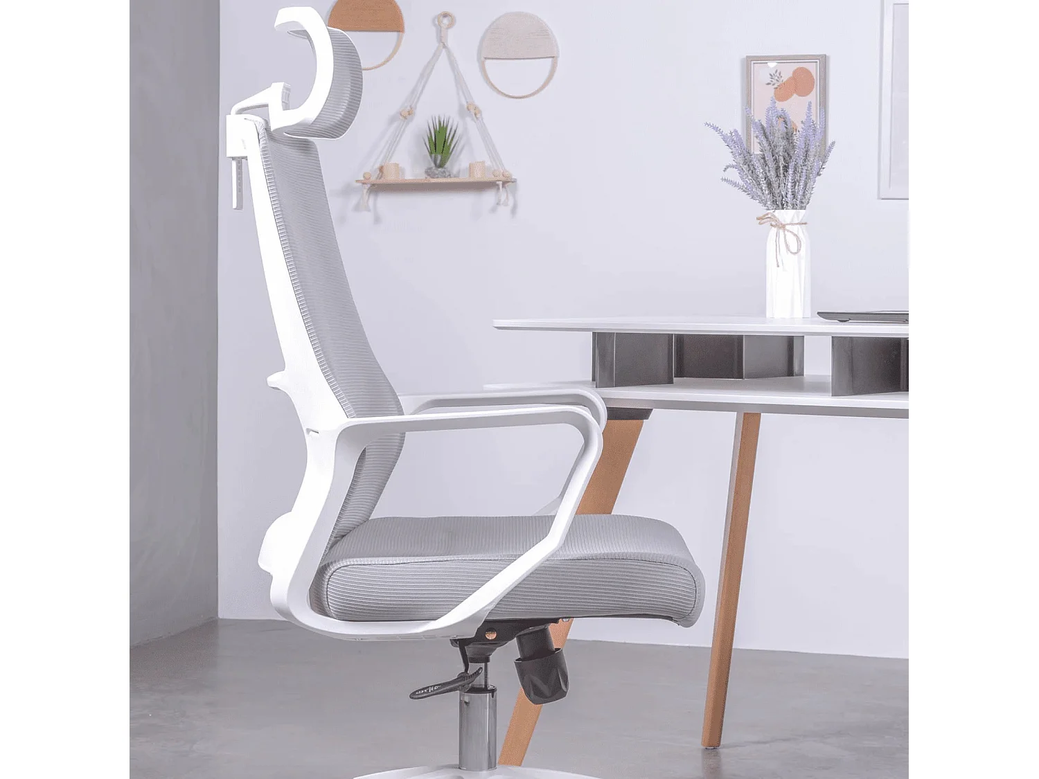 Chaise de bureau ergonomique en mesh respirante et appui-tête réglable - Mesh - Gris clair