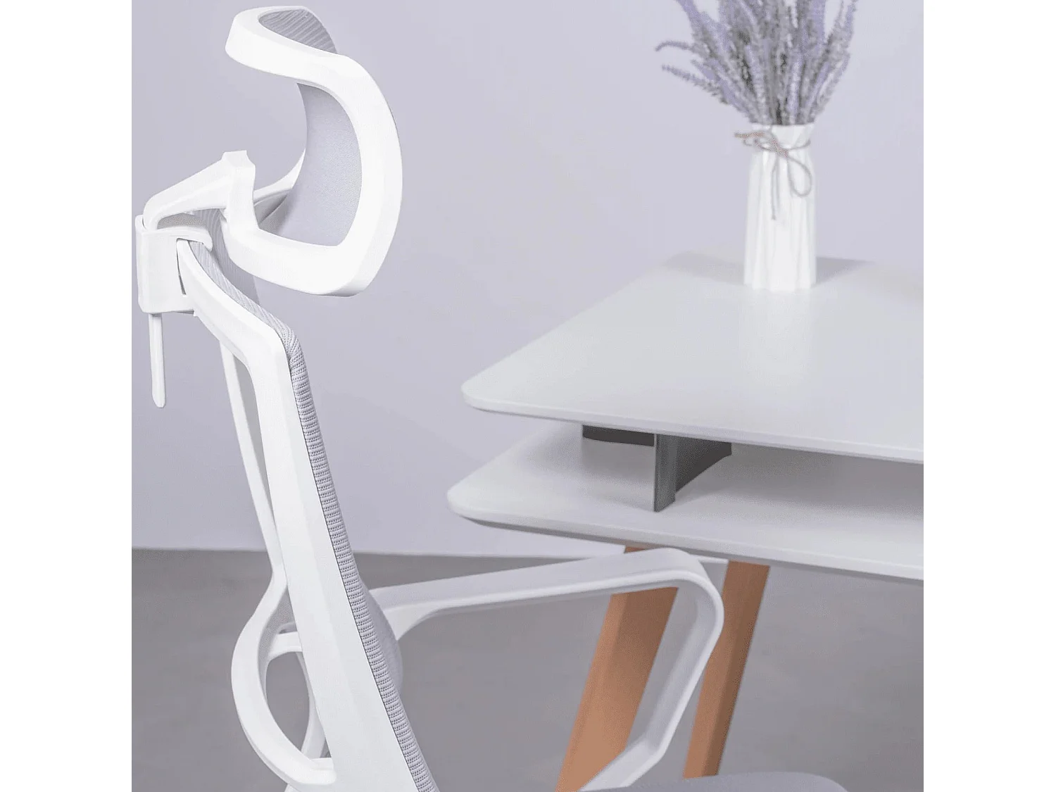 Chaise de bureau ergonomique en mesh respirante et appui-tête réglable - Mesh - Gris clair