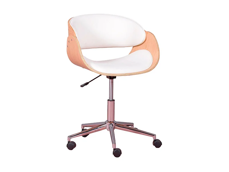 Silla de escritorio de madera clara de arce y cojín de polipiel - Burrow S - Blanco