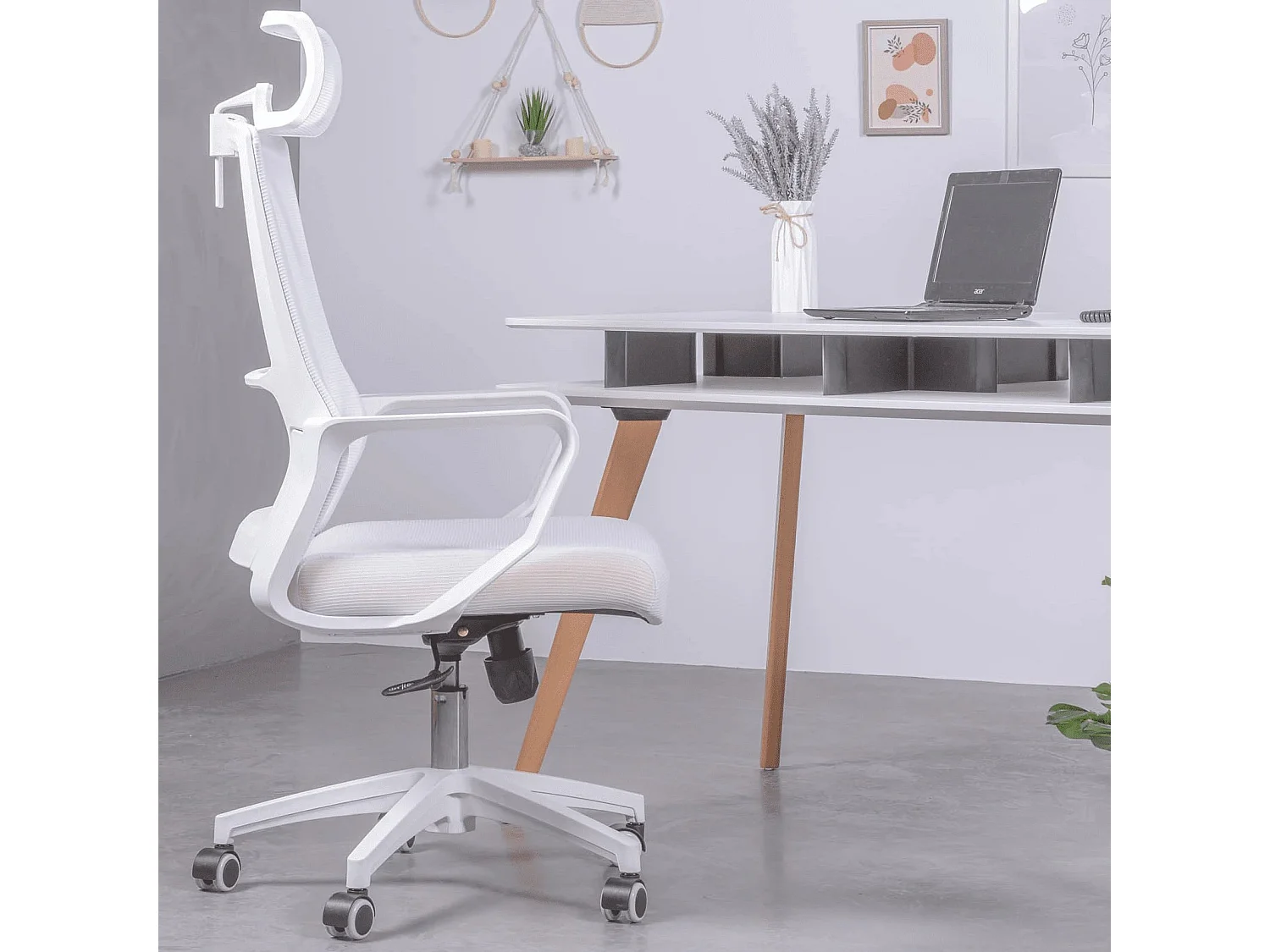 Chaise de bureau ergonomique en mesh respirante et appui-tête réglable - Mesh - Blanc