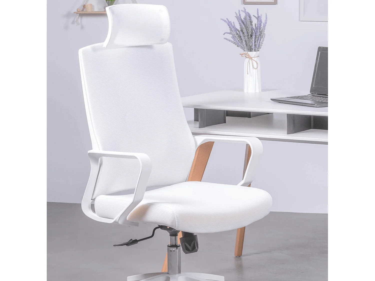Chaise de bureau ergonomique en mesh respirante et appui-tête réglable - Mesh - Blanc